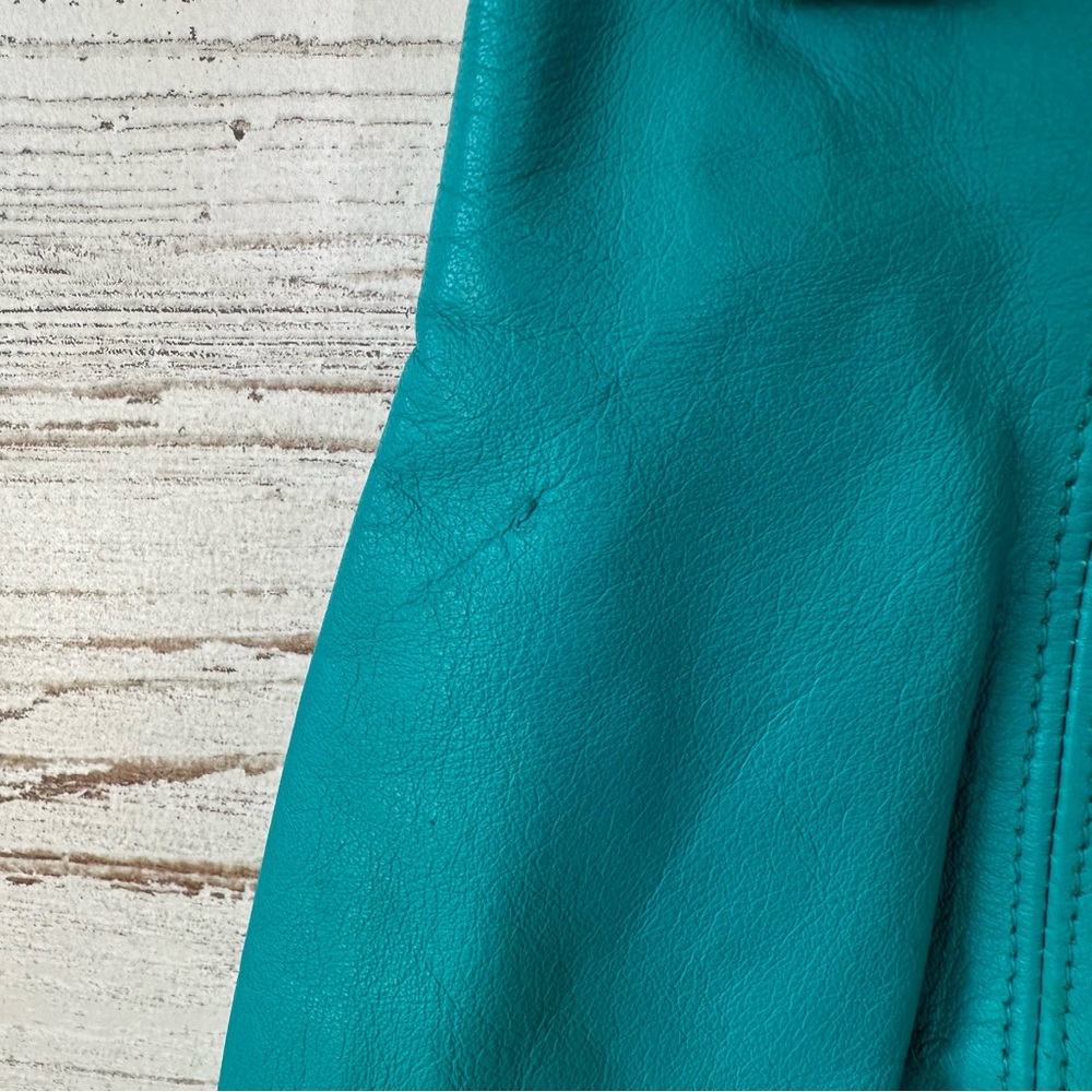 VINTAGE 90s 80s Leather Western Teal Turquoise High Waisted Mini Skirt Sz 8 - Picture 4 of 10